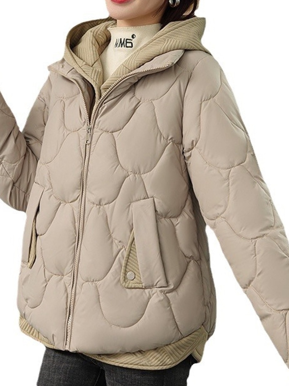 Plus Size Quilted Hooded Puffer Jacket with Snap-Button Closure